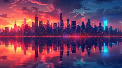 Fototapeta premium Design a futuristic cityscape with abstract shapes and neon lights, emphasizing innovation and technology in urban environments. Illustration, Image, , Minimalism,
