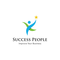 Fototapeta premium Abstract logo template design of person reaching for the stars with a creative idea.Logo for business, community, success and dreams.