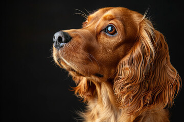 Portrait of an Irish Setter dog on a black background