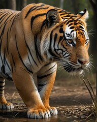 Poignant photograph of an endangered tiger in its natural habitat, capturing the essence of wildlife conservation and the beauty of nature.