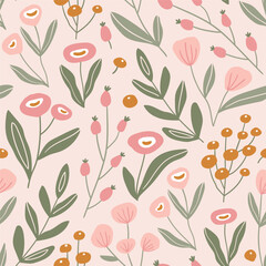 Fototapeta premium Stylized flowers seamless pattern. Decorative floral seamless texture in hand-drawn style. Summer natural illustration for fabric print design. 