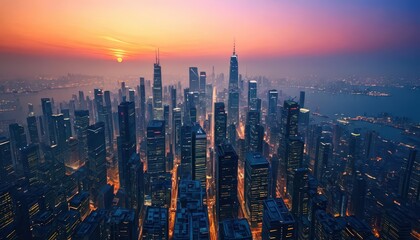 Fototapeta premium Hong Kong Skyline at Sunset.