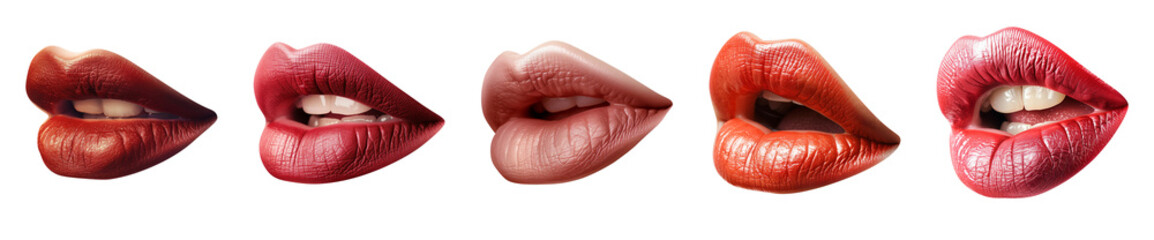 Collection of women's lips isolated on a transparent background, PNG