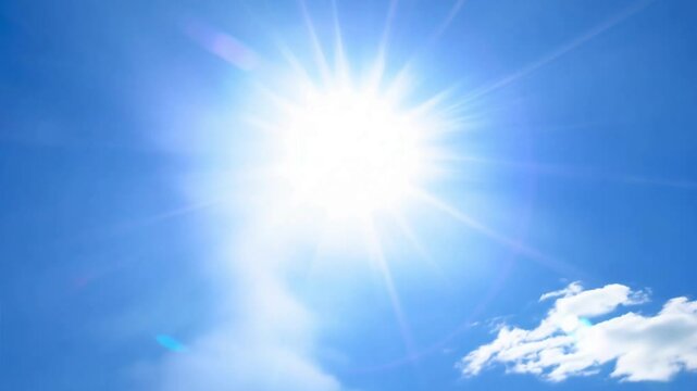 blue sky with sun,Animation optical lens flare effect,