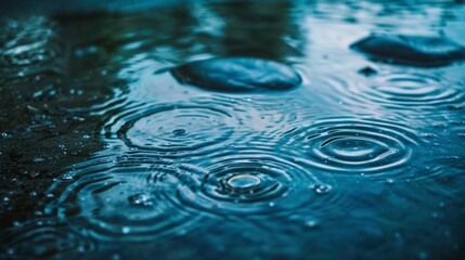 Raindrops Creating Ripples on Water Surface