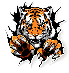 Obraz premium vector art tiger ripping through Shirt