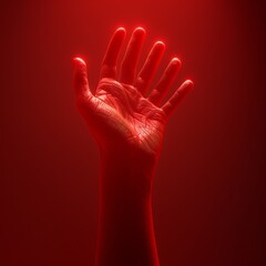 Obraz premium red hand on red background with soft lighting 