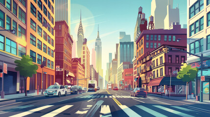 Vector design concept depicting city lifestyle and urban cityscape, featuring a panoramic view of city streets and town architecture. EPS10 format.