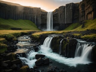 Naklejka premium Dramatic morning view of black water