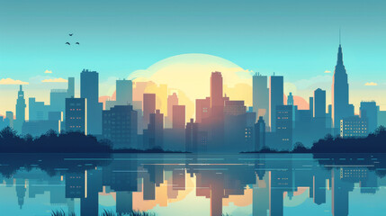 Fototapeta premium City landscape depicted in flat design, illustrated as a vector graphic.