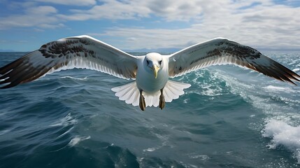 Seagull Soaring Over Ocean Waves