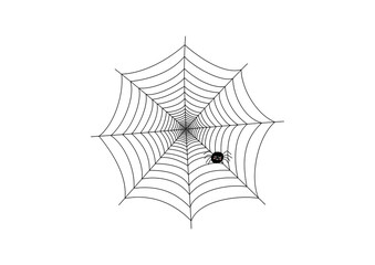 Fototapeta premium Cartoon cute spider on a web, children’s book illustration of a super on a spiders cobweb