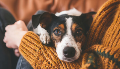 person hugging a beagle puppy