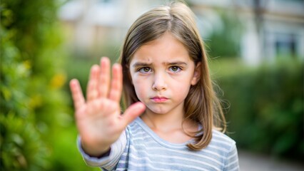 Girl showing stop gesture with his hand