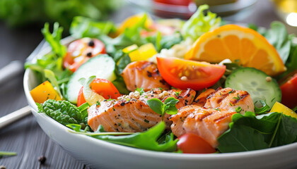 salad with grilled salmon and vegetables