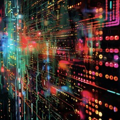 Fototapeta premium Futuristic Abstract Digital Board with Multicolor Data Streams and Dynamic Elements