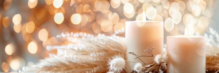 boho christmas advent decoration with candle and natural colors