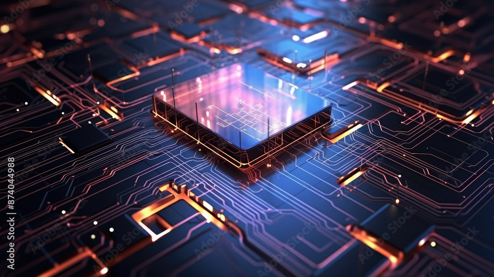 Wall mural abstract technological background, 3d render, computer digital image, square design, generative ai