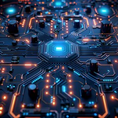 Fototapeta premium Futuristic Digital Board with Advanced AI Connections in Clean White and Blue Design