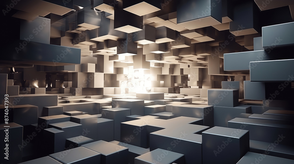 Wall mural 3d abstract geometric composition, digital artwork for creative graphic design, generative ai