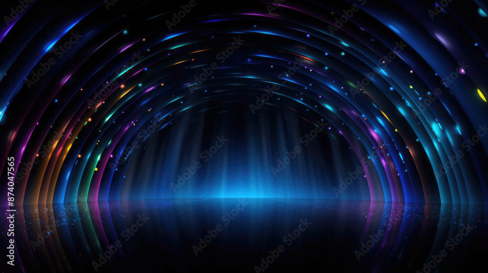Wall mural black background with rainbow lights and blue light., generative ai