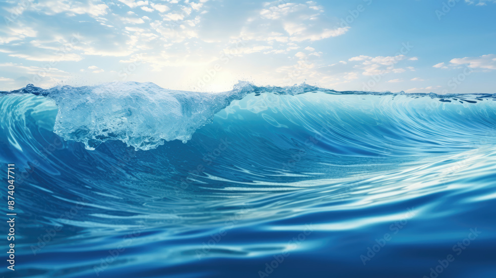 Canvas Prints 3d illustration of blue ocean wave with reflection on water surface over sky background., generative