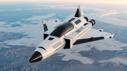 Illustrate a futuristic spacecraft with sleek, aerodynamic lines and advanced propulsion systems, symbolizing humanity's exploration of outer space. Illustration, Image, , Minimalism,