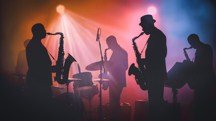 A jazz band playing at a night club or theater