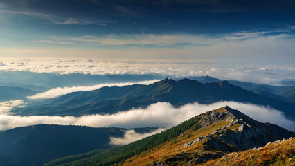 Fototapeta premium The sky is cloudy and the mountains are covered in clouds