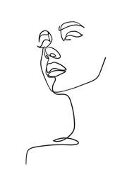 Abstract minimal woman portrait. Continuous line drawing. Logo, icon, label. Woman beauty fashion concept.