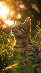 Serene Cat Basking in Golden Hour Sunlight