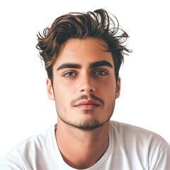 Fototapeta premium Handsome Young Man with Tousled Hair, isolated on transparent background.