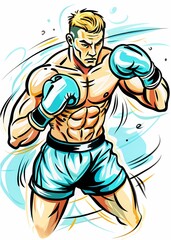 Fototapeta premium Boxer in Motion: Agility and Power in the Ring, ideal for sports magazines, boxing training materials, promotional materials for boxing gyms, or content about combat sports strategies.
