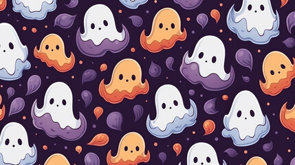 Seamless pattern with cute ghosts. Halloween background., generative ai