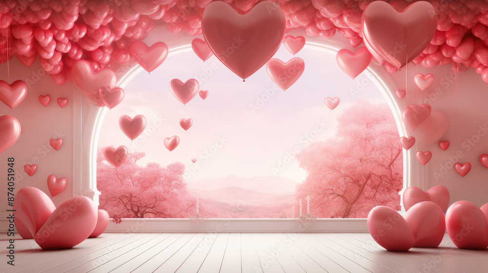 Wall mural valentine's day background with heart. 3d illustration., generative ai