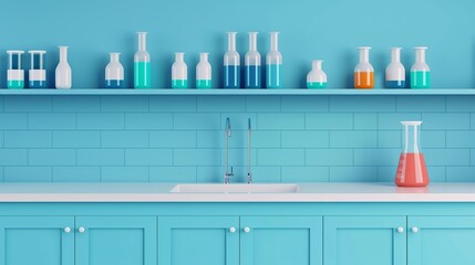 Capture the clinical environment of a modern medical laboratory in detailed illustrations, highlighting equipment and procedures. Illustration, Image, , Minimalism,