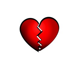 Red Broken heart  illustration sad single color