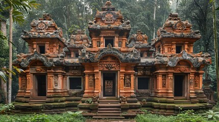 Fototapeta premium Serene Ambiance of Ancient Temple in Lush Greenery - Cultural Heritage Photography