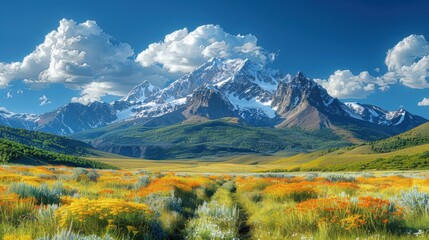 Obraz premium Majestic Snow-Capped Mountain Range: A Stunning Portrait of Nature's Grandeur