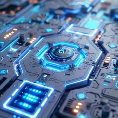 Fototapeta premium Futuristic Digital Board with Advanced AI Connections in Clean White and Blue Design