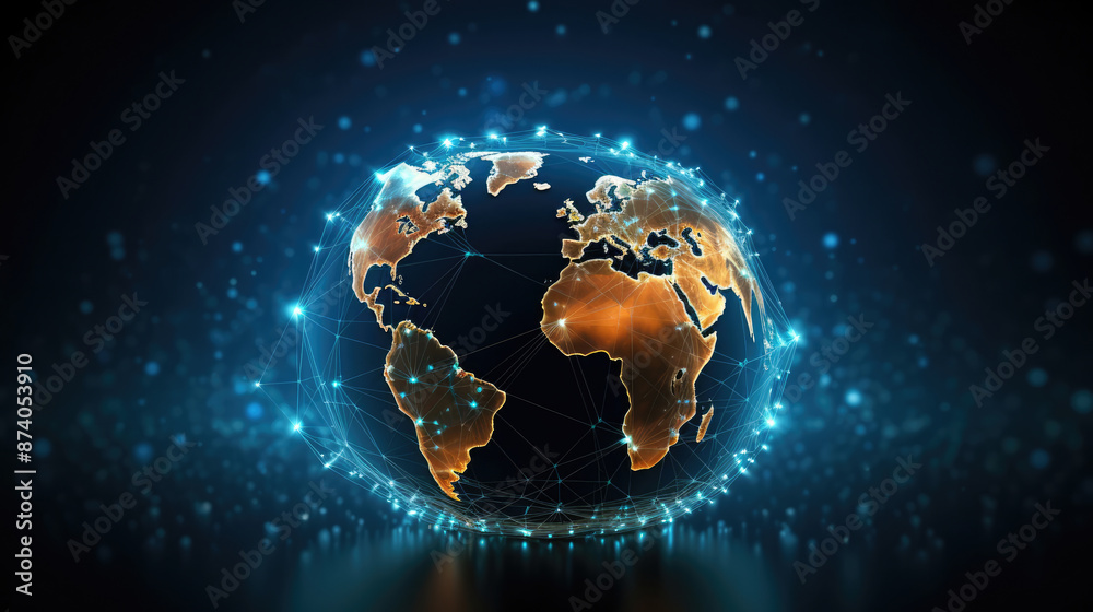 Wall mural abstract digital globe with connected lines and dots. global network connection. illustration art., 
