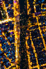 Aerial view of Hoi An Ancient Town with lantern boats on Hoai river, in Hoi An, Vietnam