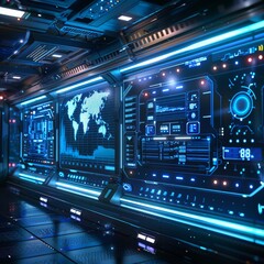Naklejka premium Futuristic Digital Board Displaying Real-Time Data in High-Tech Blue and White Design
