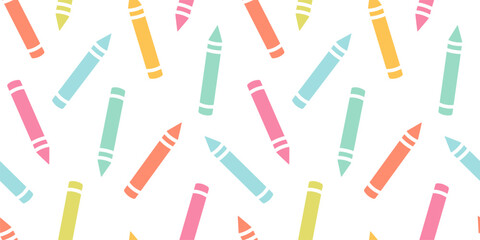 Pattern with Crayons. Back to school pattern with chalks for children. Seamless Pattern isolated on white background. Trendy banner, Card, Background, Textile, Wrapping, Wallpaper. Vector illustration
