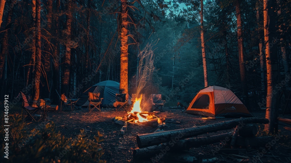 Sticker campfire in the forest