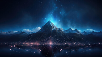 Futuristic technology mountain background with connection lines and dots., generative ai