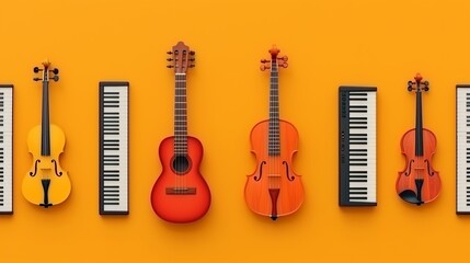 Fototapeta premium Show harmony with diverse musical instruments coming together to create a symphony of sound and color. Illustration, Image, , Minimalism,