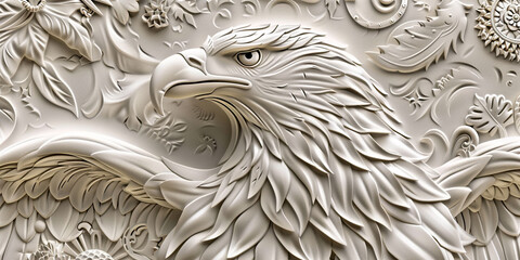 3D relief eagle wallpaper with intricate details and elegant design in off white color and Mural wallpaper.