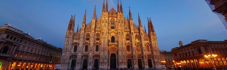 Fototapeta premium The grand entrance of the Florence Cathedral captivates with its intricate marble work and majestic rose window, a breathtaking example of Gothic and Renaissance fusion. AI generated illustration