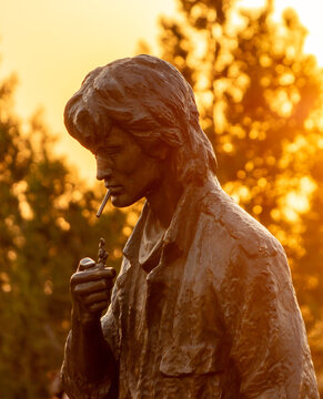 Elista, Republic of Kalmykia, Russia - April 13, 2024: Monument to Viktor Tsoi in Kalmykia